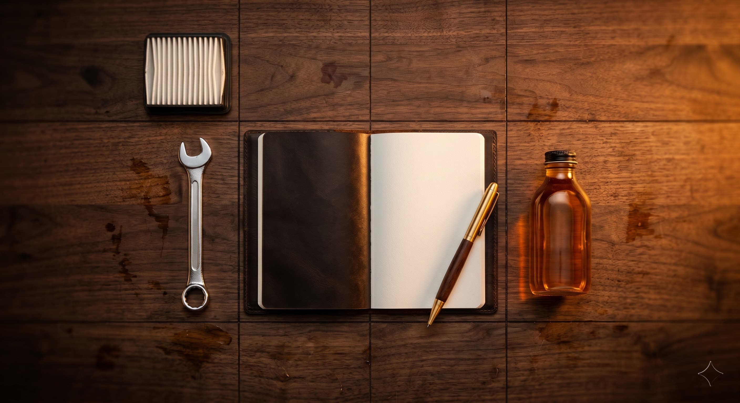 Car maintenance schedule checklist showing mileage intervals for oil changes, brake service, and fluid flushes